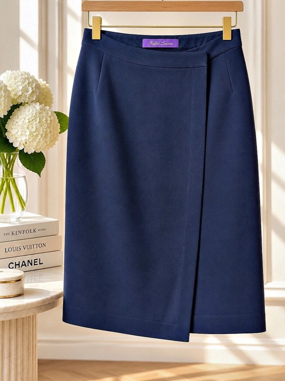 Ralph Lauren Women's Wool Midi Skirt in Blue Like New